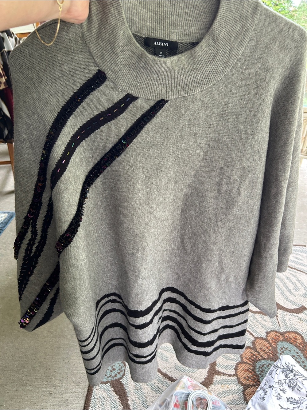 Alfani pullover thick soft grey black heavy big sleeve boxy sweater 3X